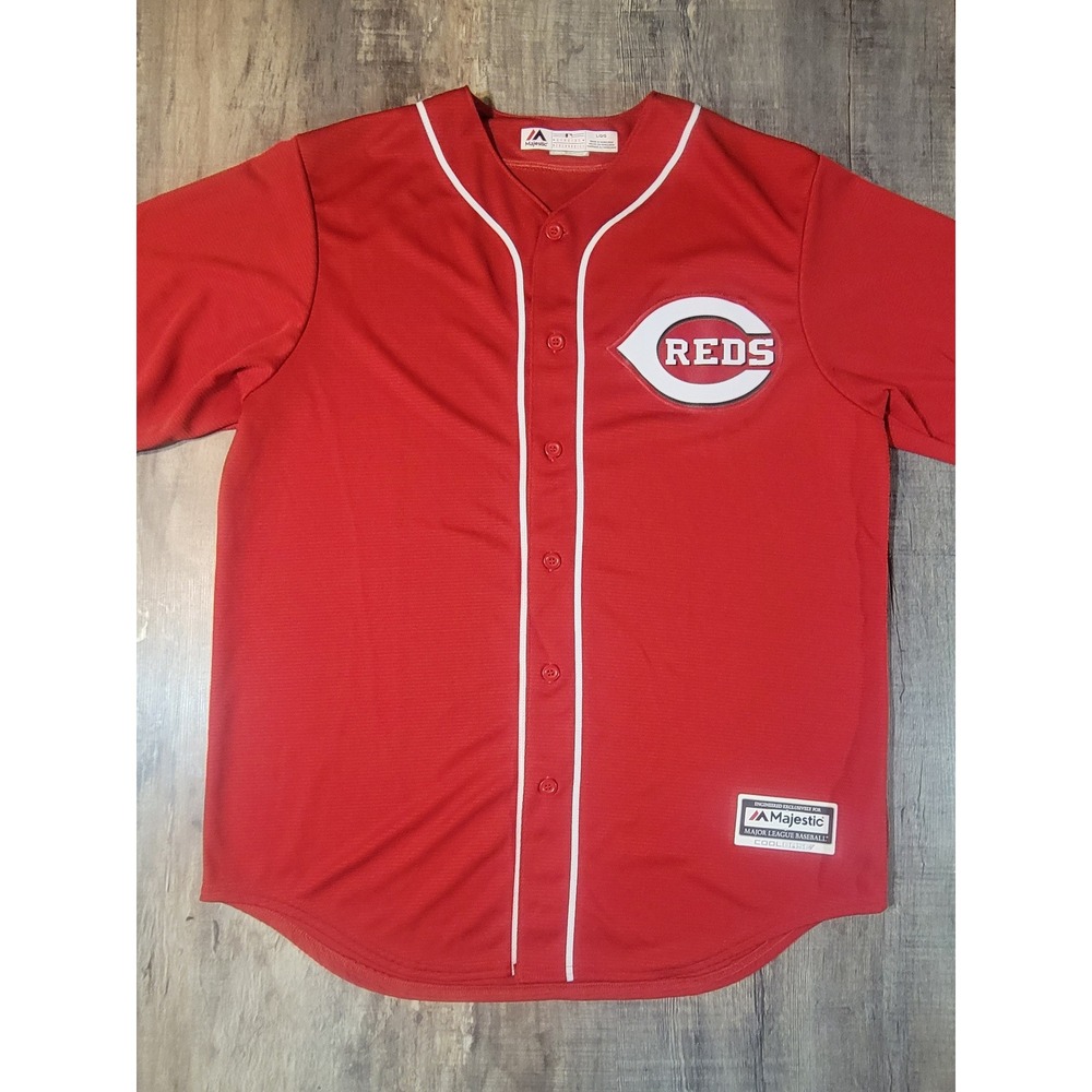 Majestic Cincinnati Reds MLB Jersey Mens Large Red Cool Base Baseball Button Up